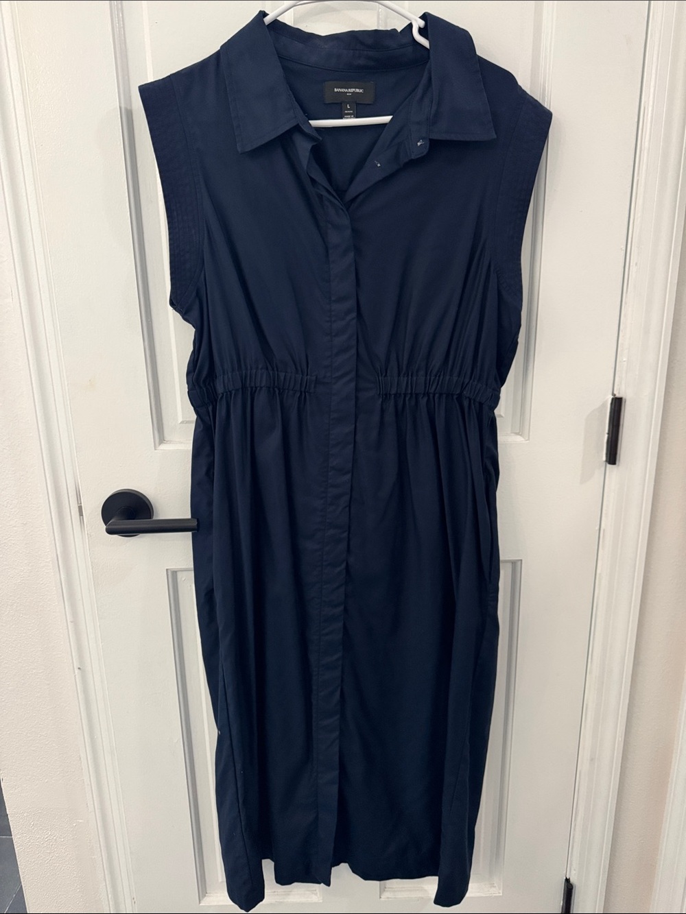 Banana Republic Navy Sleeveless Shirt Dress with Elastic Waist